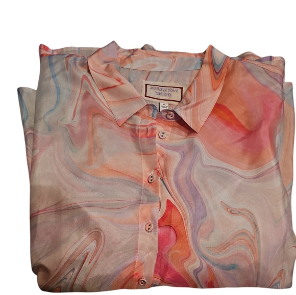 Johnny Was Silk Blouse Gorgeous Swirl Print  Laguna Vesper - Picture 6 of 9